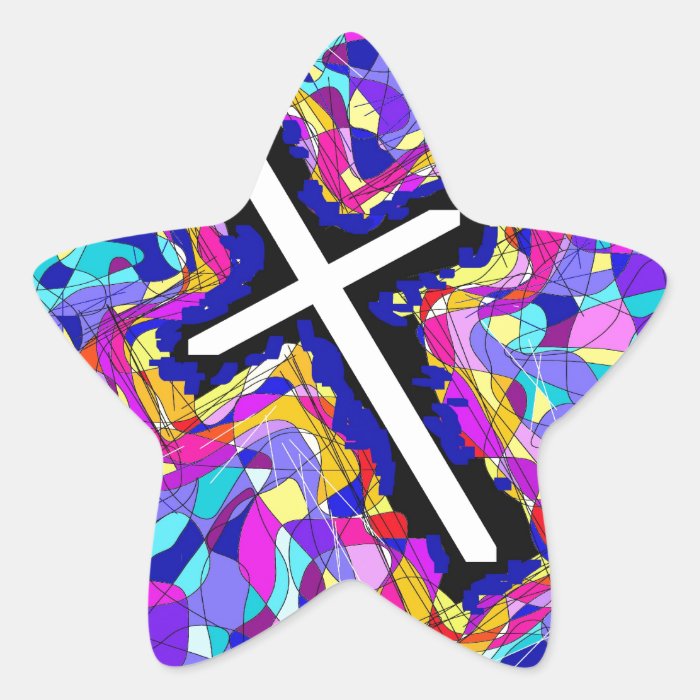 Vibrant Stained Glass Cross. Sticker