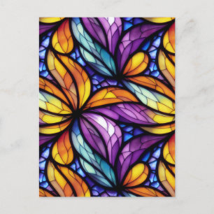 Vibrant Stained Glass Floral: Colorful Design Invitation Postcard