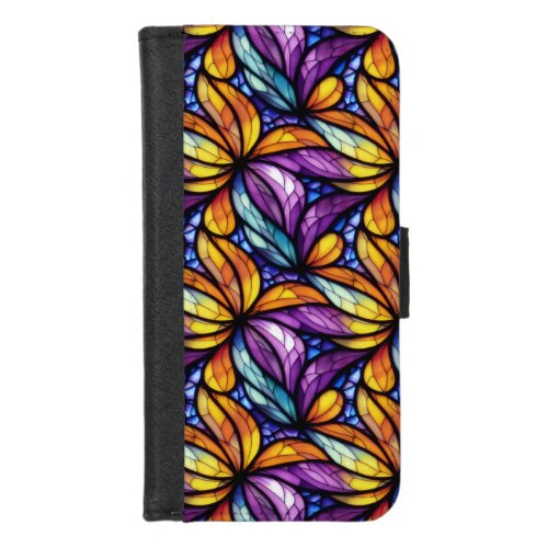 Vibrant Stained Glass Floral Colorful Design iPhone 87 Wallet Case