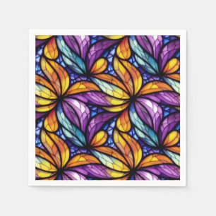 Vibrant Stained Glass Floral: Colorful Design Napkins
