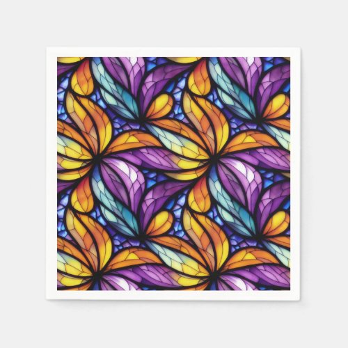 Vibrant Stained Glass Floral Colorful Design Napkins
