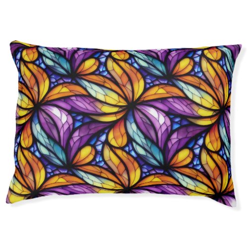 Vibrant Stained Glass Floral Colorful Design Pet Bed
