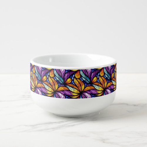 Vibrant Stained Glass Floral Colorful Design Soup Mug