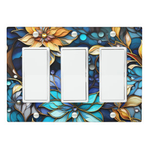 Vibrant Stained Glass Floral Mosaic Art Light Switch Cover