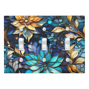 Vibrant Stained Glass Floral Mosaic Art Light Switch Cover