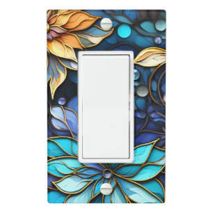 Vibrant Stained Glass Floral Mosaic Art Light Switch Cover