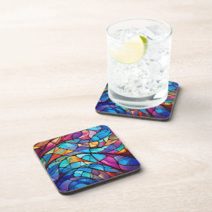 Vibrant Stained Glass Flow Abstract Hard Plastic  Beverage Coaster