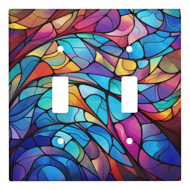 Vibrant Stained Glass Flow Abstract  Light Switch Cover (Front)