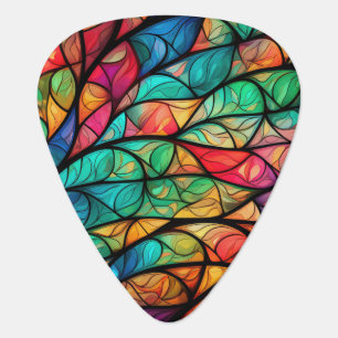 Vibrant Stained Glass Foliage Abstract Guitar Pick