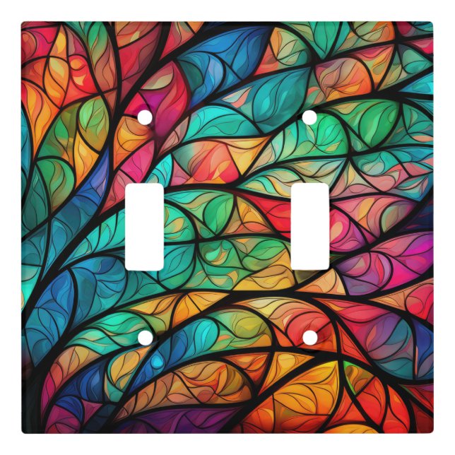 Vibrant Stained Glass Foliage Abstract  Light Switch Cover (Front)