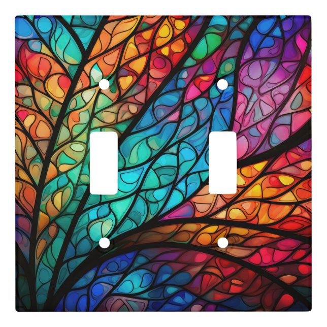 Vibrant Stained Glass Foliage Abstract  Light Switch Cover (Front)