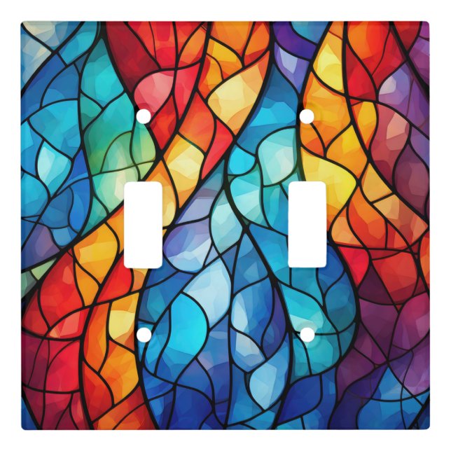 Vibrant Stained Glass Foliage Abstract  Light Switch Cover (Front)