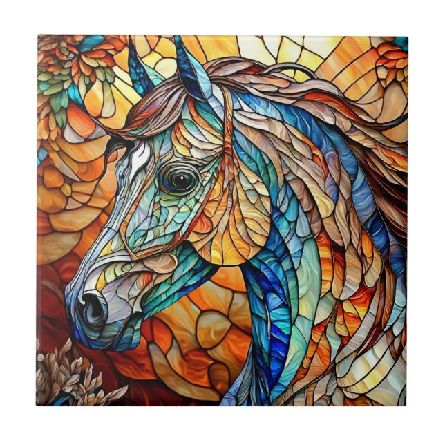 Vibrant Stained Glass Horse 25 Ceramic Tile (Front)