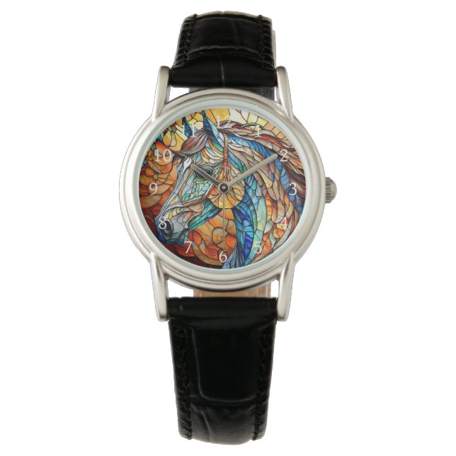 Vibrant Stained Glass Horse 25 Watch (Front)