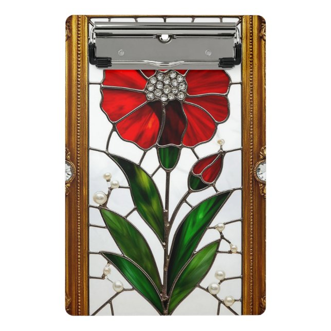 Vibrant Stained Glass Panel of a Red Flower Mini Clipboard (Front)