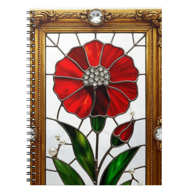 Vibrant Stained Glass Panel of a Red Flower Notebook (Front)
