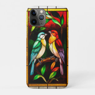Vibrant Stained Glass Panel with Colorful Birds iPhone 11 Pro Case