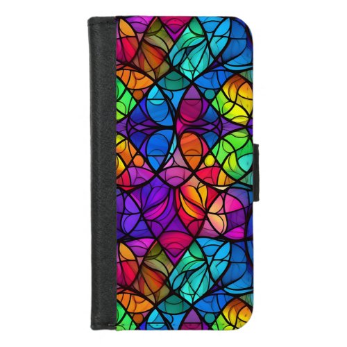Vibrant Stained Glass Rainbow Pattern iPhone 87 Wallet Case