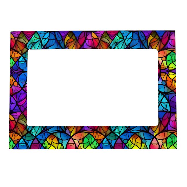 Vibrant Stained Glass Rainbow Pattern Magnetic Frame (Front)