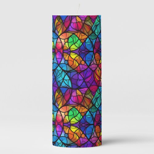 Vibrant Stained Glass Rainbow Pattern Pillar Candle