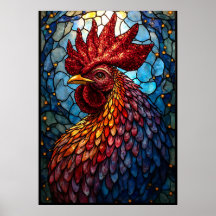 Vibrant Stained Glass Rooster Art