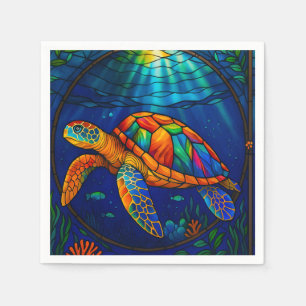 Vibrant Stained Glass Sea Turtle Ocean Design Napkins