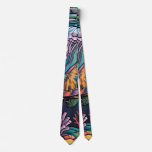 Vibrant Stained Glass Sea Turtle Ocean Design Neck Tie
