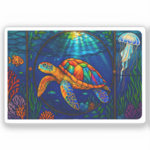 Vibrant Stained Glass Sea Turtle Ocean Design Sticker