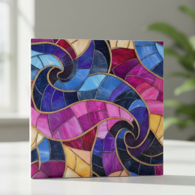 Vibrant Stained Glass Swirl Mosaic Ceramic Tile (Creator Uploaded)
