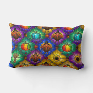 Vibrant Stained Glass Thanksgiving Throw Pillow