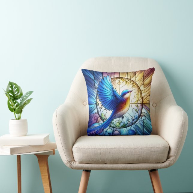 Vibrant Stained Glass Window Featuring Colorful Bl Throw Pillow (Chair)