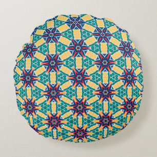 Vibrant Starburst Geometric Pattern Round Pillow