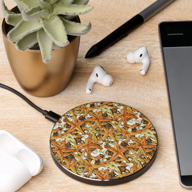Vibrant Starfish Abstract Pattern Design Wireless Charger (Desk 2)