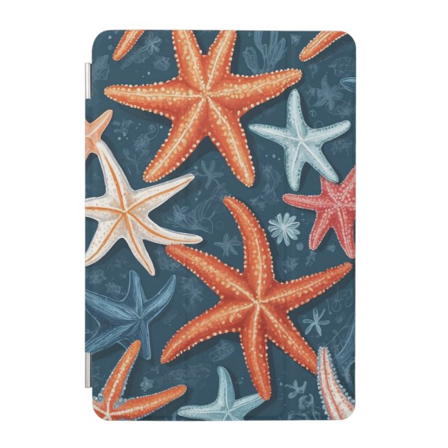 Vibrant Starfish Pattern on Deep Blue iPad Mini Cover (Front)