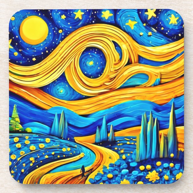 Vibrant Starry Artwork Beverage Coaster (Front)