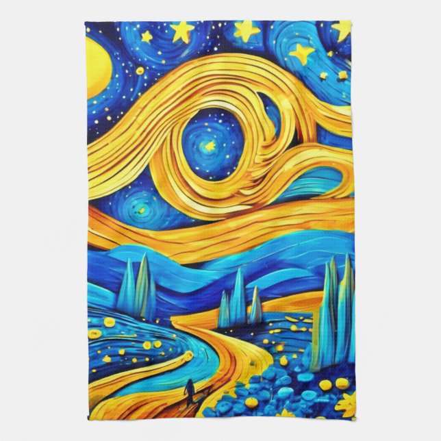 Vibrant Starry Artwork Kitchen Towel (Vertical)