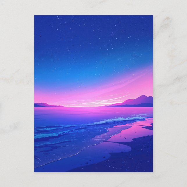 Vibrant Starry Night Pink Beach Postcard (Front)