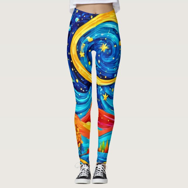 Vibrant Starry Night Style Art Leggings (Front)