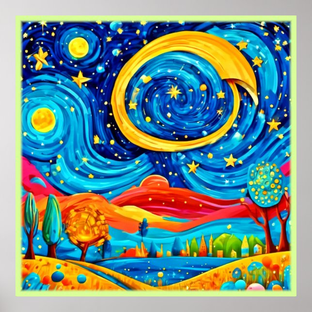 Vibrant Starry Night Style Art Poster (Front)