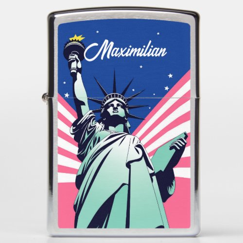 Vibrant Statue of Liberty New York With Your Name Zippo Lighter