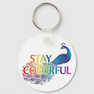 Vibrant "Stay Colorful" Peacock Motivational Keychain