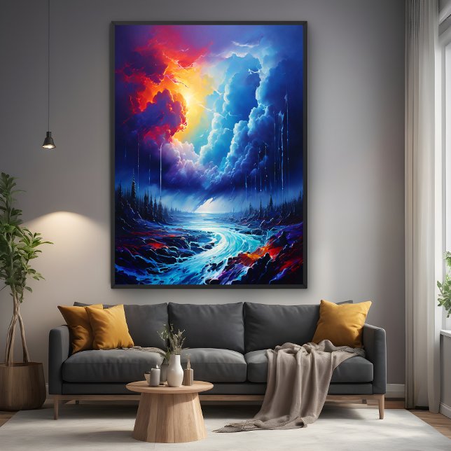 Vibrant Stormy Sky Abstract River Landscape Art Poster (Creator Uploaded)