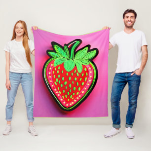 Vibrant Strawberry Neon Sign Fleece Blanket