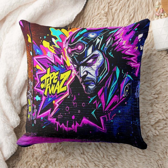 Vibrant Street Art Glow Throw Pillow (Blanket)