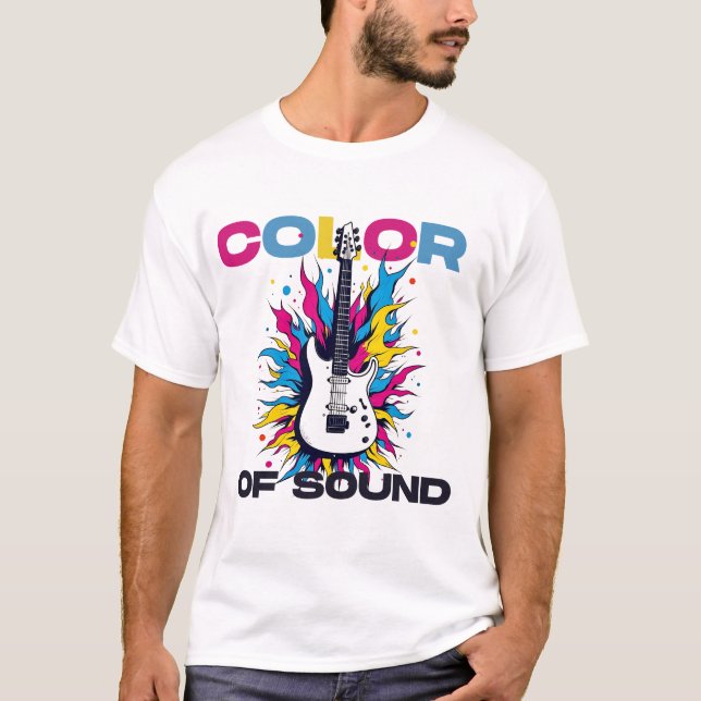 Vibrant Strings: Guitar Color Explosion T-Shirt (Front)