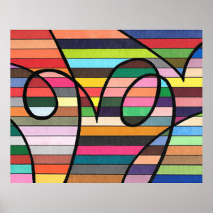Vibrant Striped Abstract with Bold Black Swirls Poster