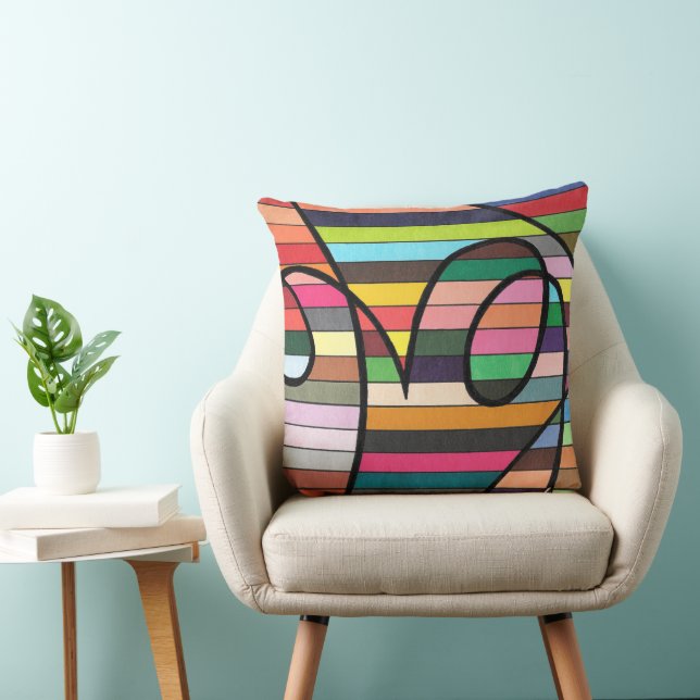 Vibrant Striped Abstract with Bold Black Swirls Throw Pillow (Chair)