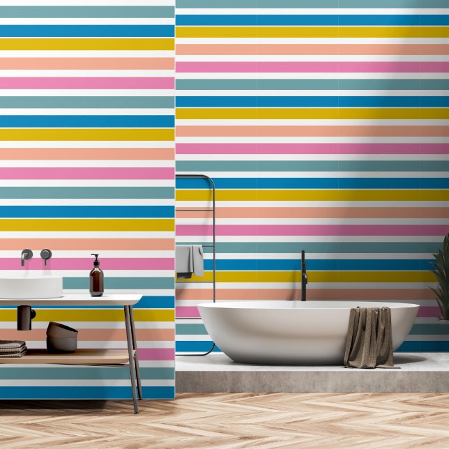 Vibrant Striped Design Pink and blue balloon Wallpaper (Bathroom)