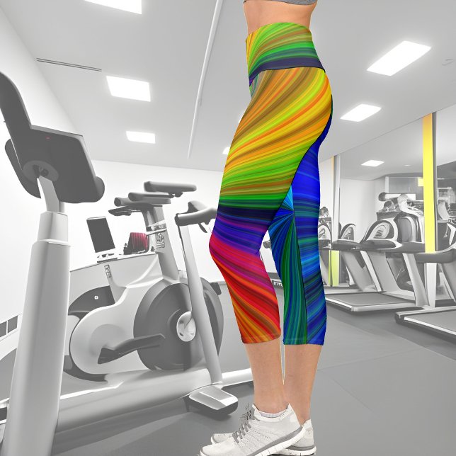 Vibrant striped rainbow colors  capri leggings (Creator Uploaded)