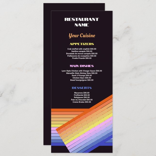 Vibrant Stripes, Restaurant Slimline Menu (Front/Back)